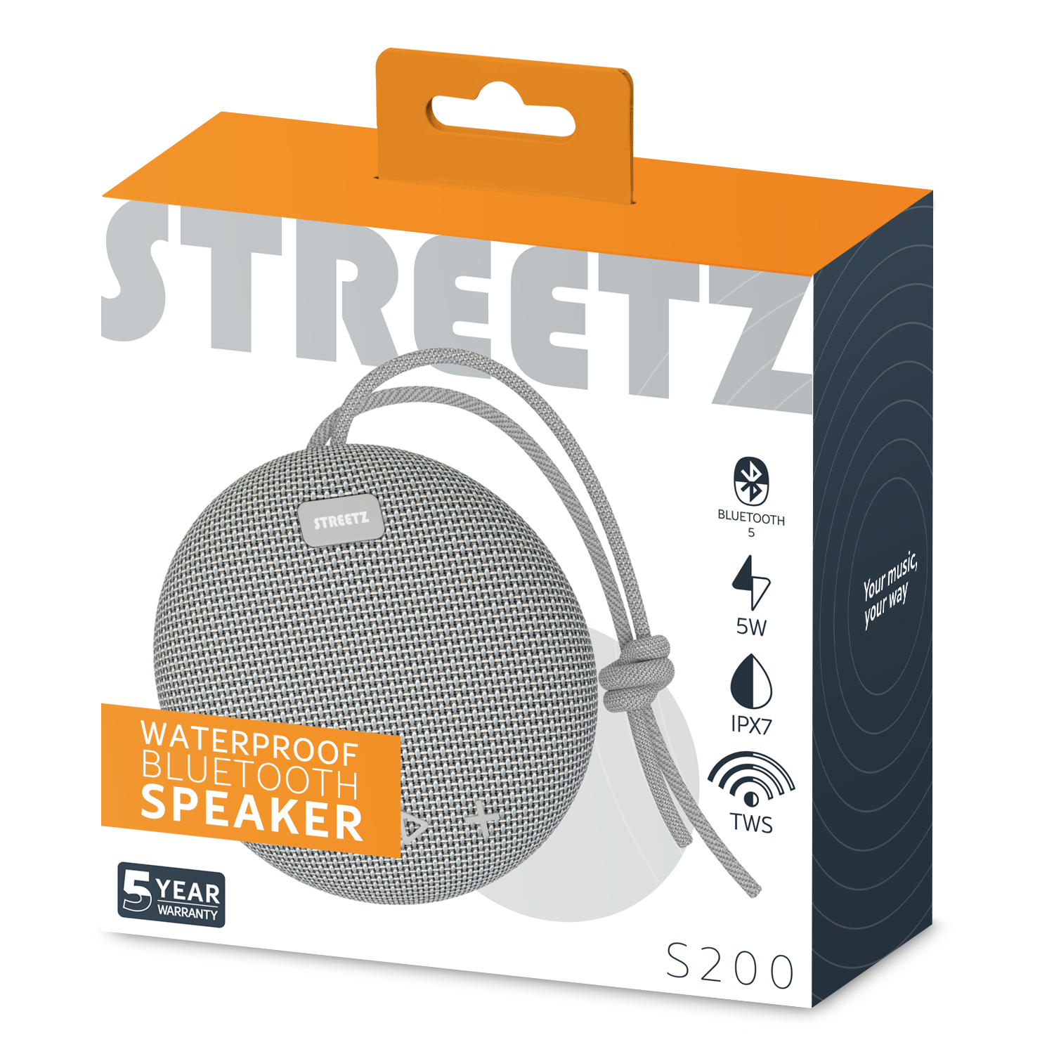 Vedenkestävä BT-kaiutin, TWS, IPX7, 5W, harmaa Toissijaiskuva