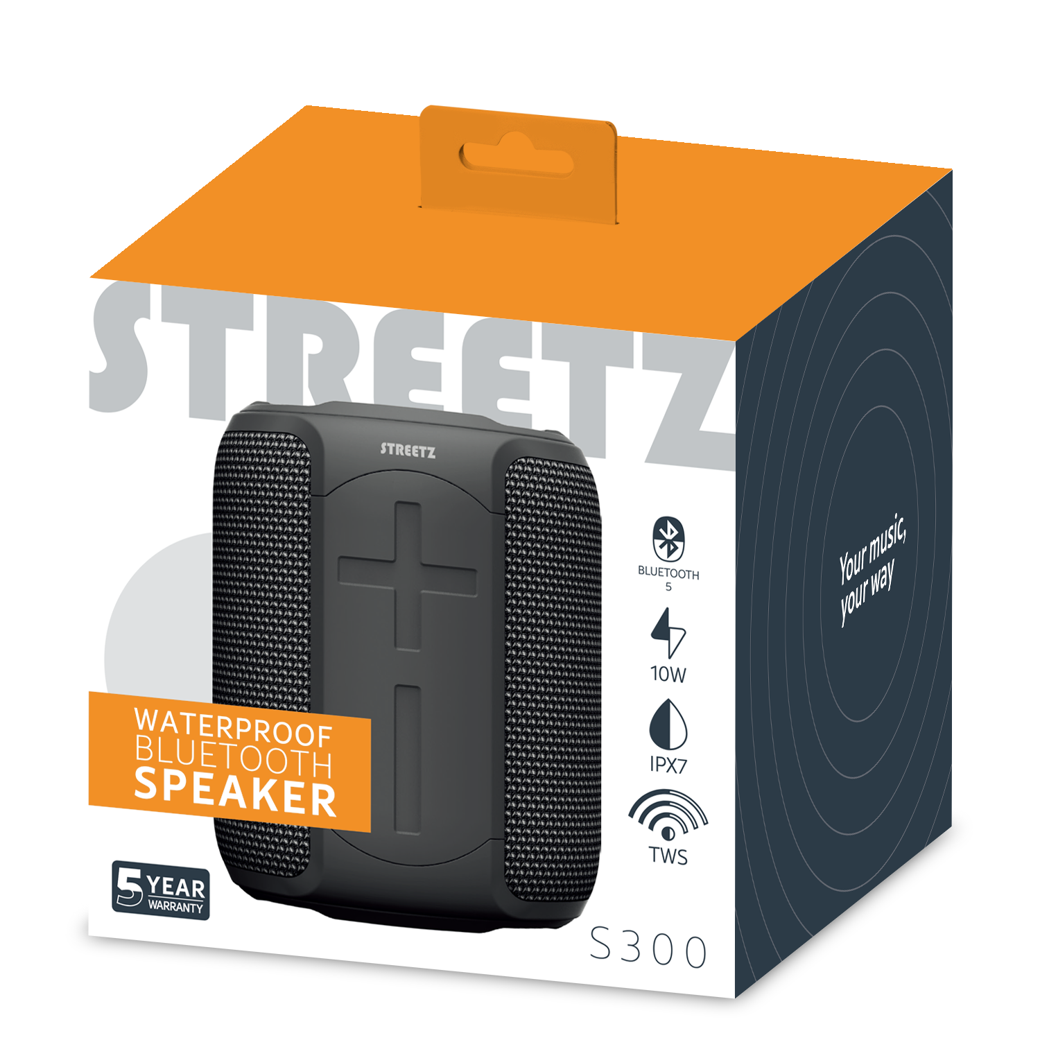 Vedenkestävä BT-kaiutin, TWS, 10W, IPX7, 3,5mm, musta Toissijaiskuva