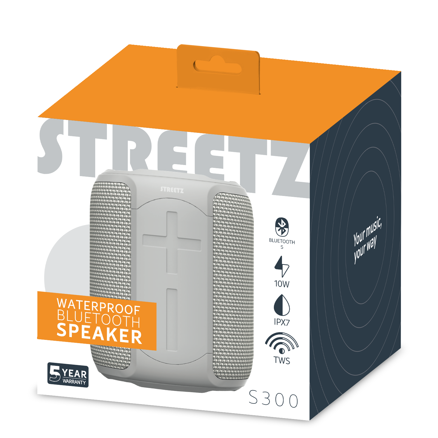 Vedenkestävä BT-kaiutin, TWS, 10W, IPX7, 3,5mm, harmaa Toissijaiskuva