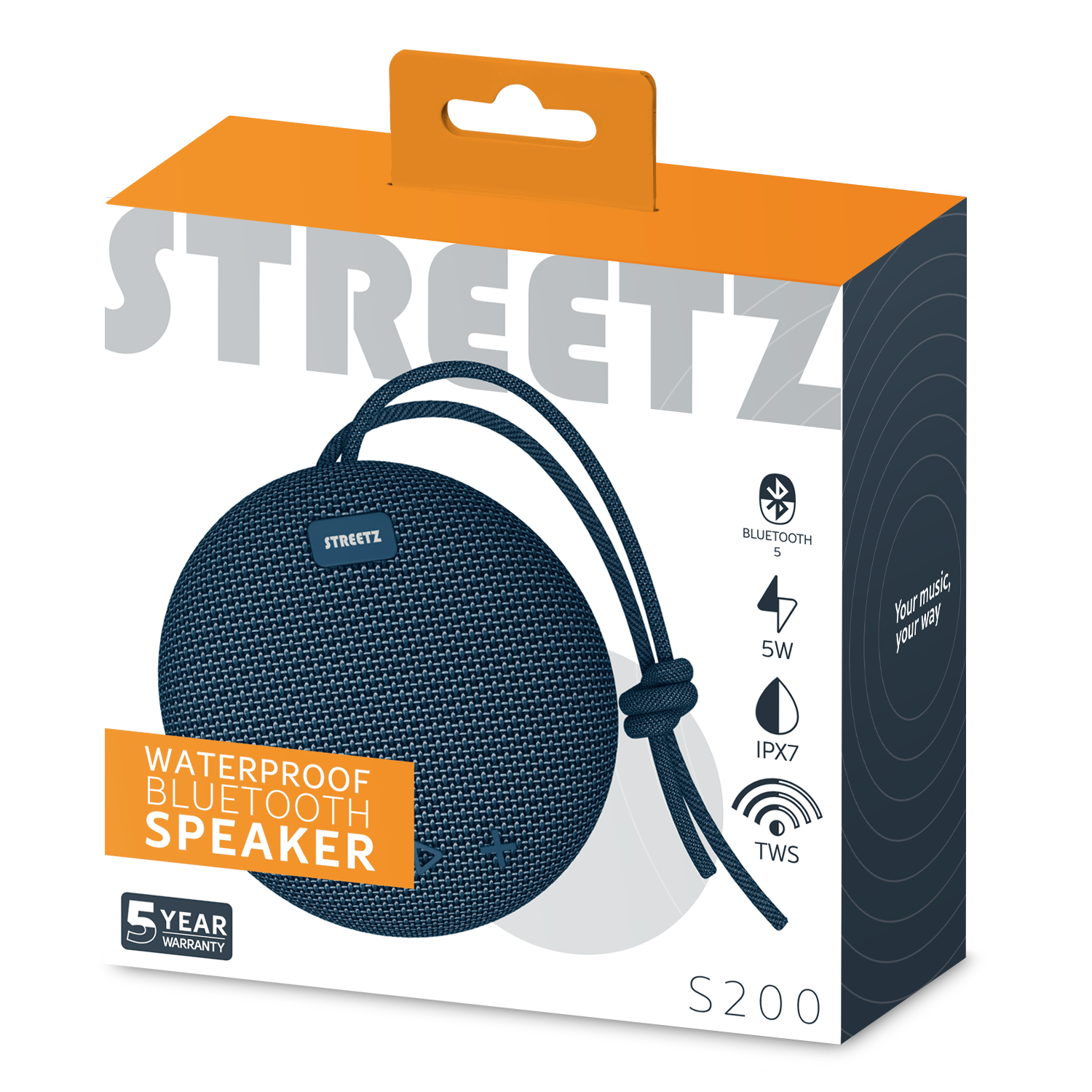 Vedenkestävä BT-kaiutin, TWS, IPX7, 5W, sininen Toissijaiskuva