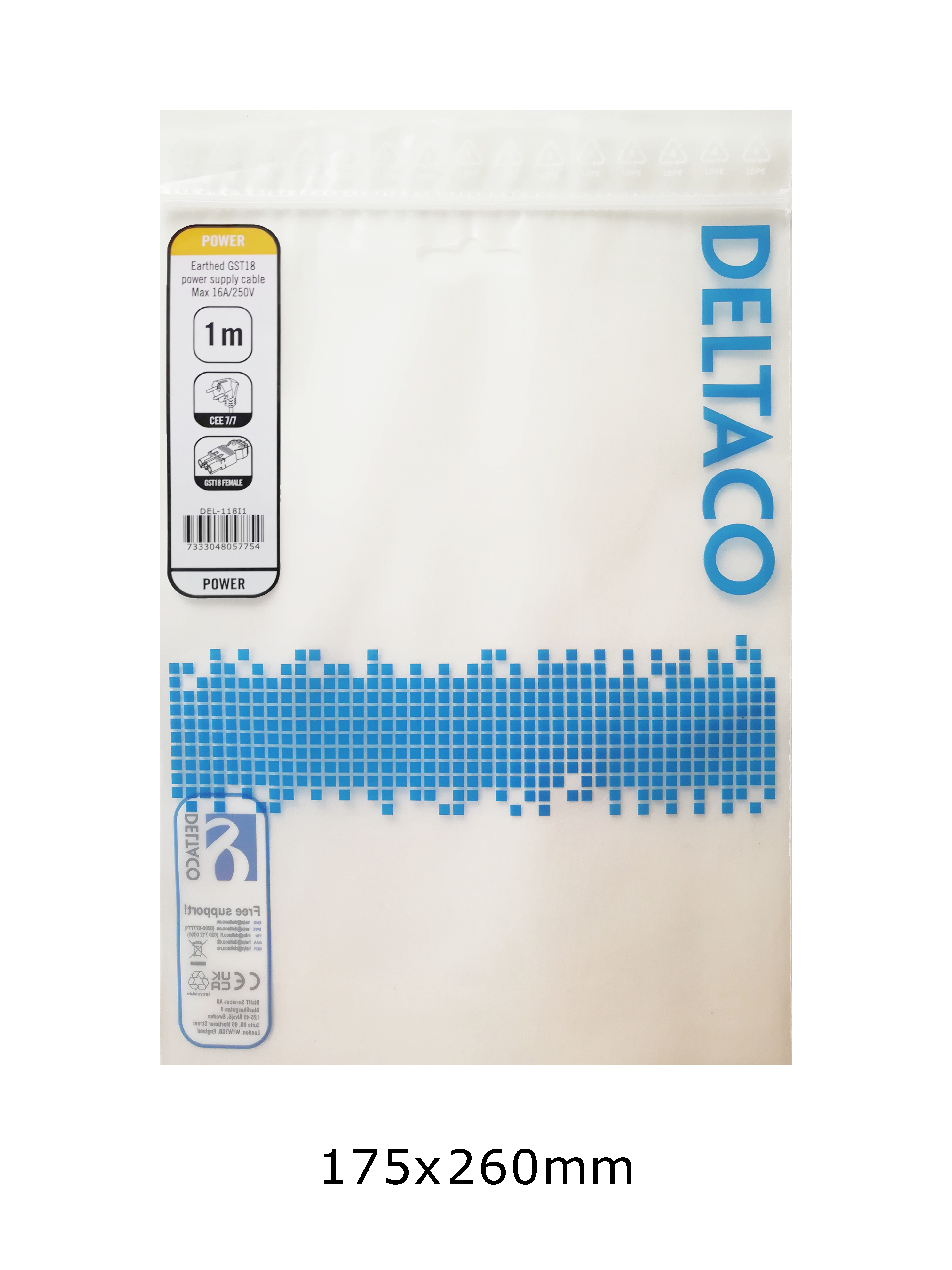 Virtakaapeli, CEE 7/7 - GST18 naaras, maadoitettu, 1m, musta Toissijaiskuva