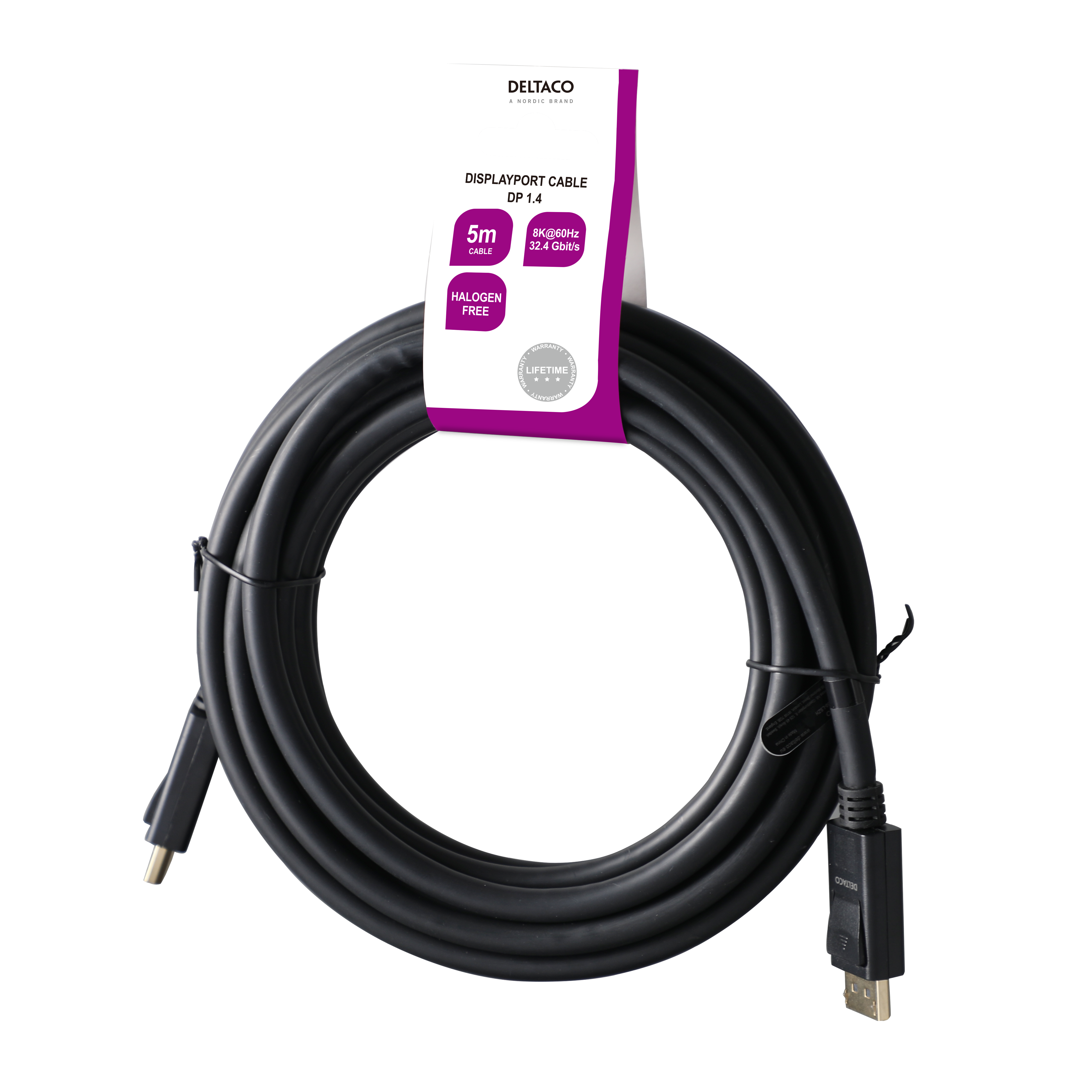 DisplayPort cable, DP 1.4, 8K@30Hz, 5m, black Toissijaiskuva