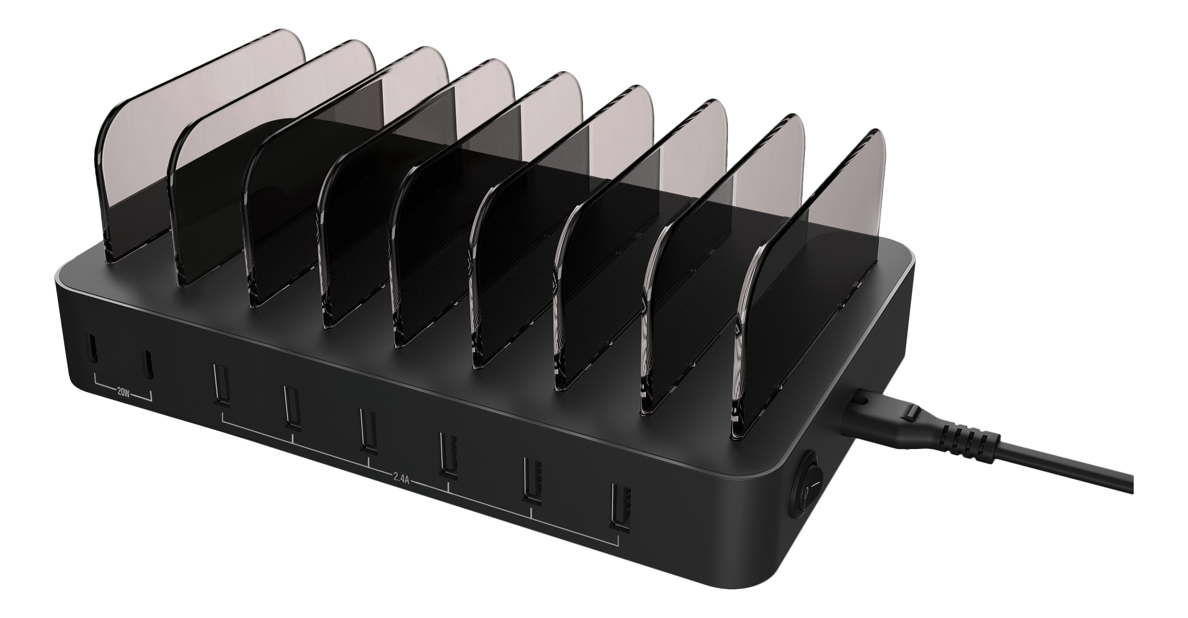 USB-latausasema, 6x USB-A, 2x USB-C PD 75W, musta Toissijaiskuva