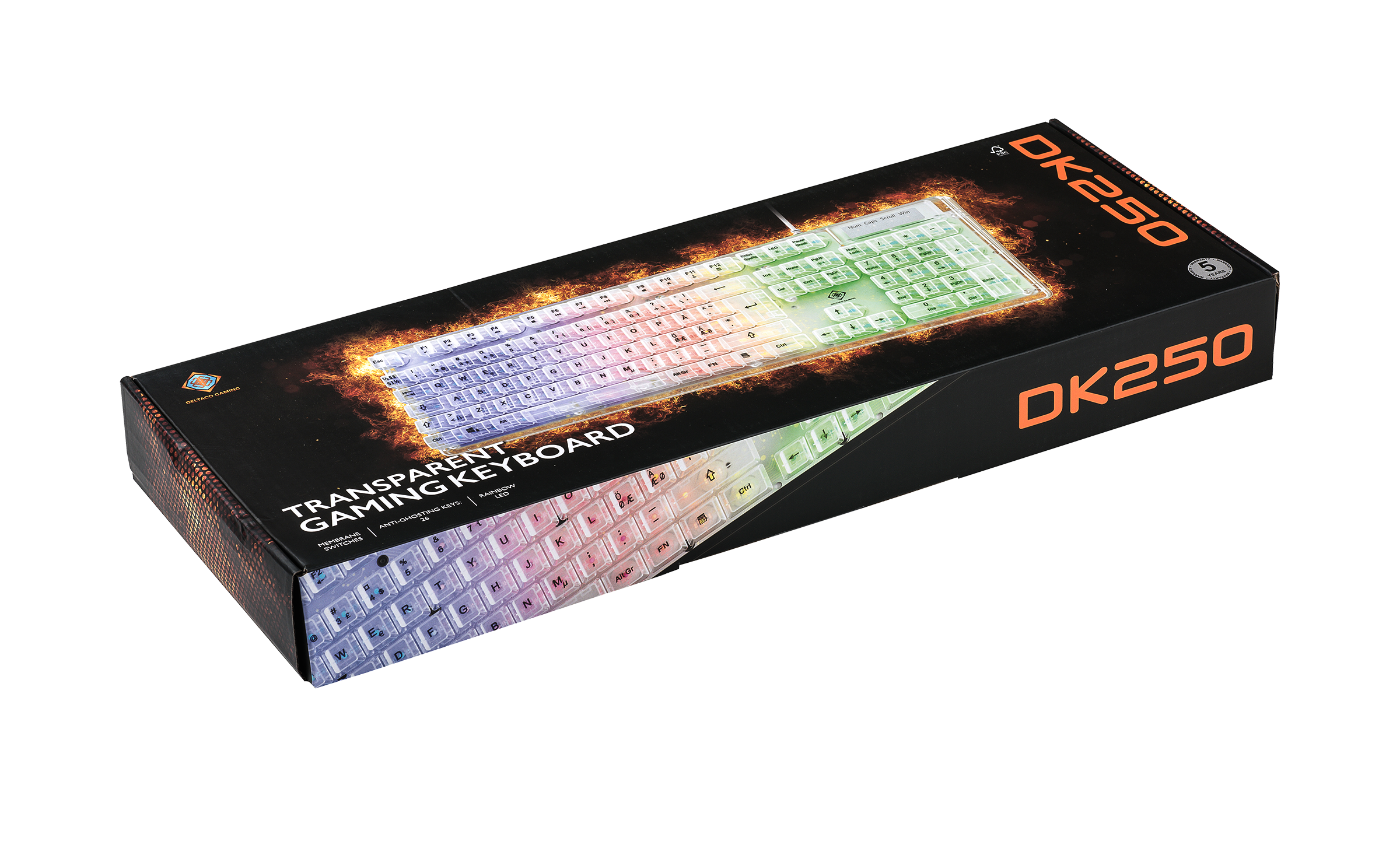 DK250 Läpinäkyvä pelinäppäimistö kalvokytkimillä ja Rainbow-LEDillä Toissijaiskuva