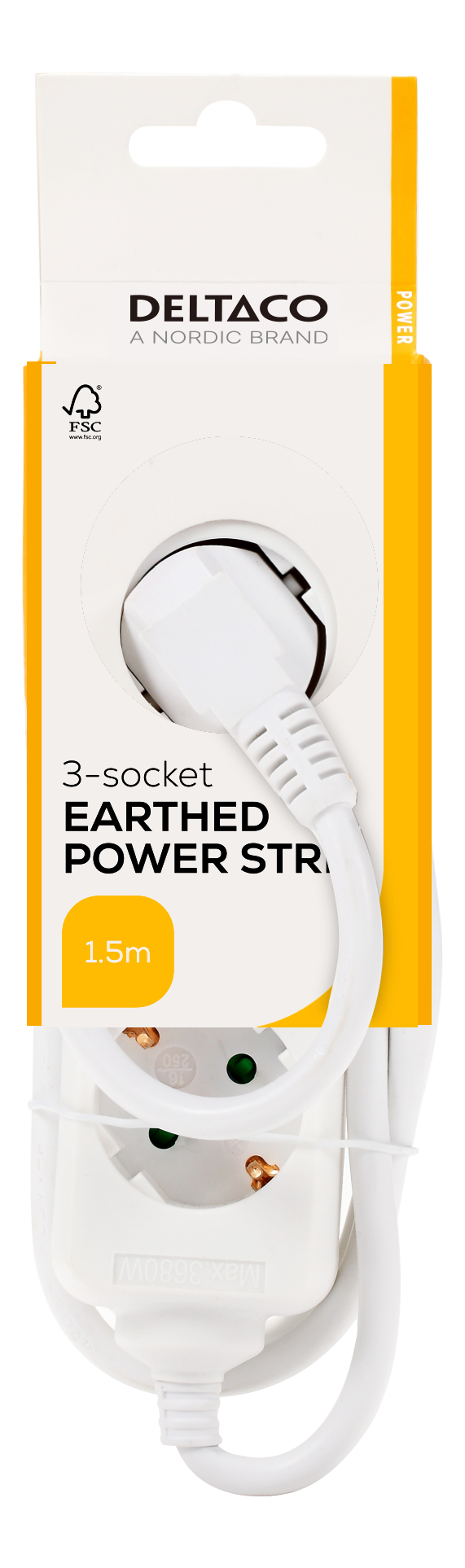 Earthed power strip with 3 sockets, 1.5 m, white Toissijaiskuva