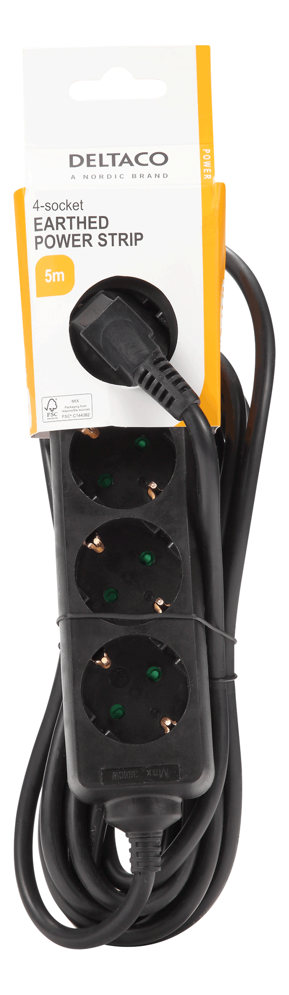 Earthed power strip, 4x CEE 7/3, 1x CEE 7/7, child protected, 5m, black Toissijaiskuva