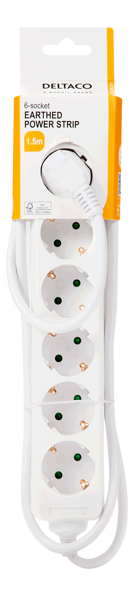Earthed power strip, 6x CEE 7/3, 1x CEE 7/7, child protected, 1.5m, white Toissijaiskuva