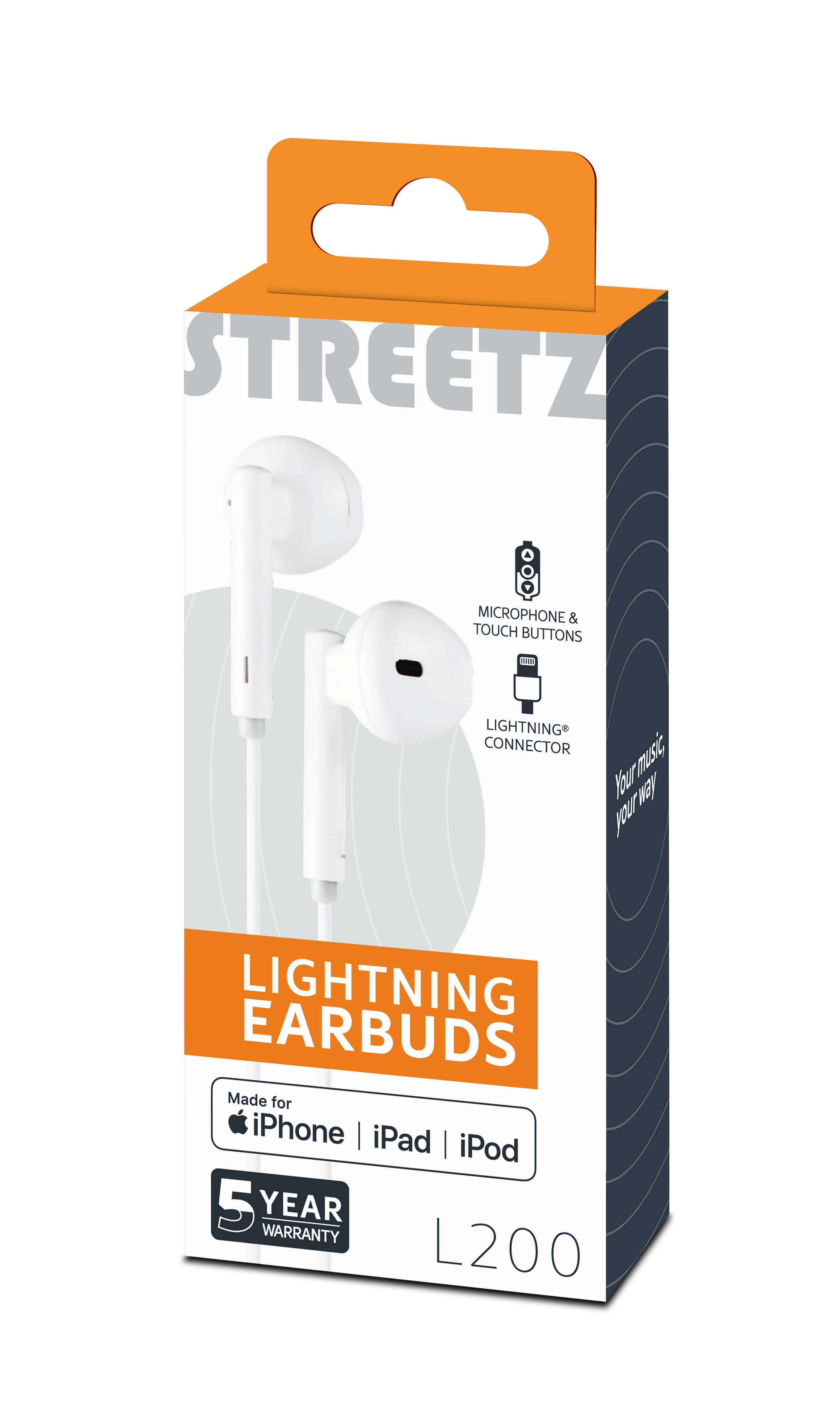 Lightning-kuulokemikrofoni, in-ear, MFi, äänenv. säätö, valk. Toissijaiskuva