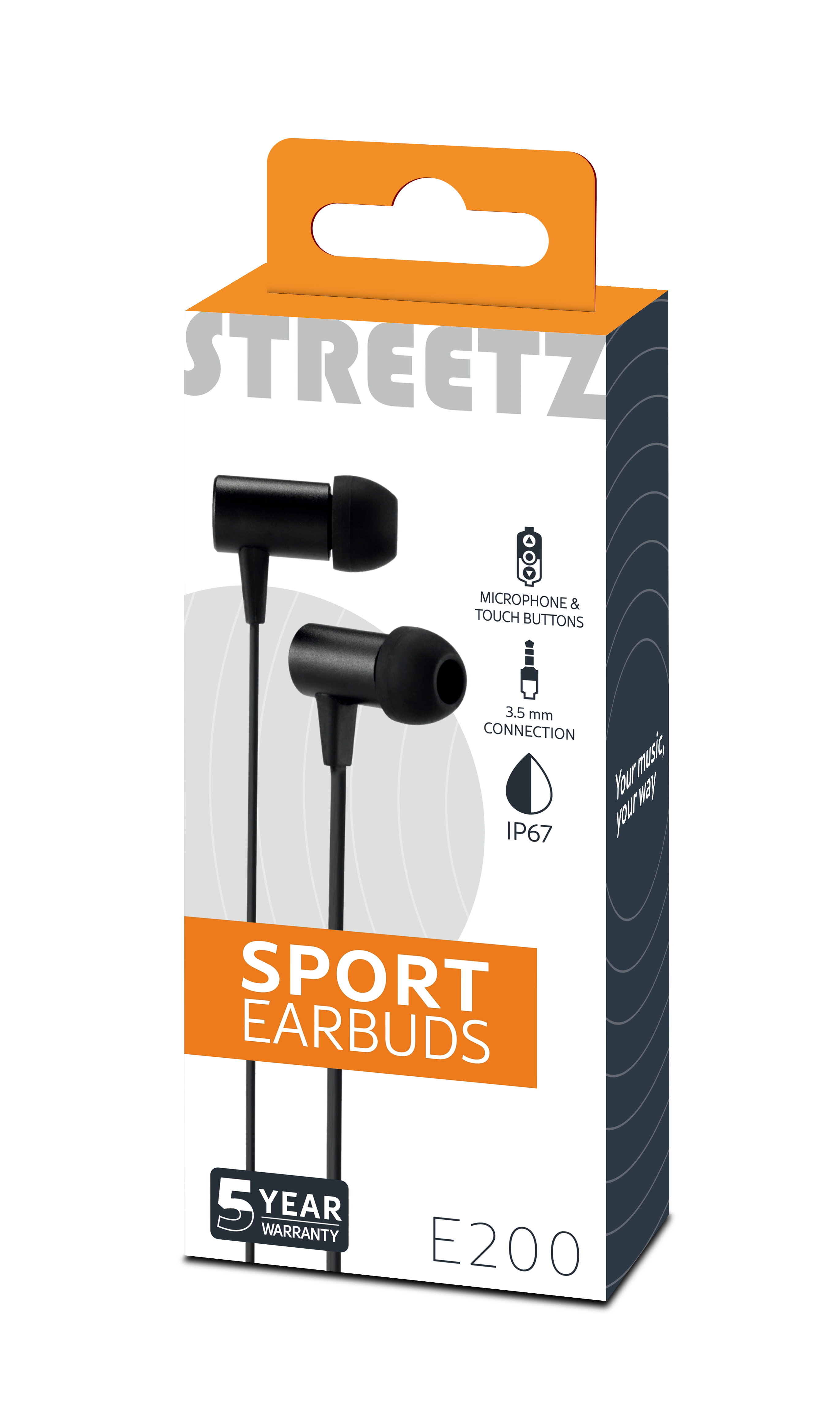 Vesitiivis kuulokemikrof., in-ear, ohjauspainike, 3,5mm, musta Toissijaiskuva