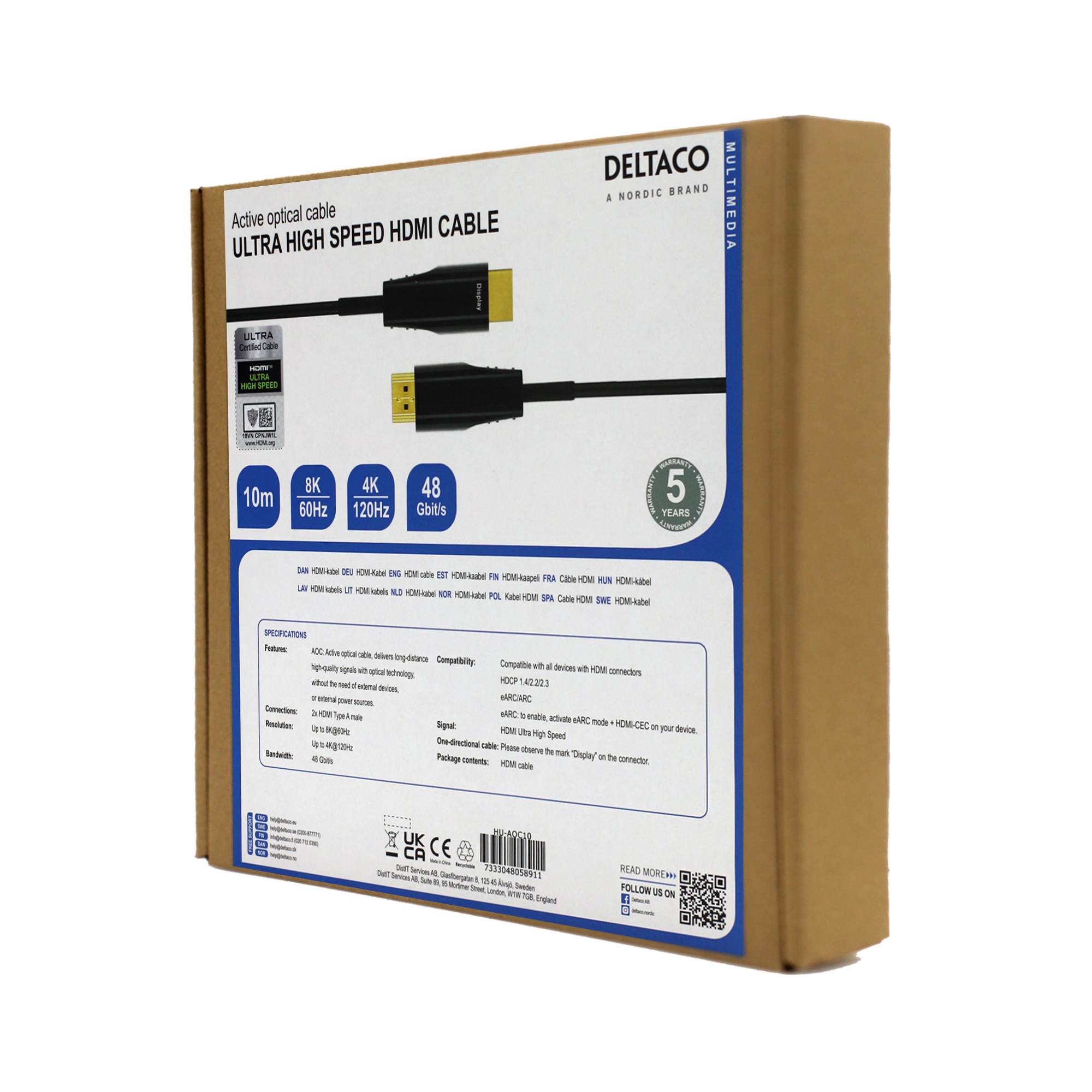 ULTRA High Speed HDMI-cable, 48Gbps, 10m, black, AOC Toissijaiskuva
