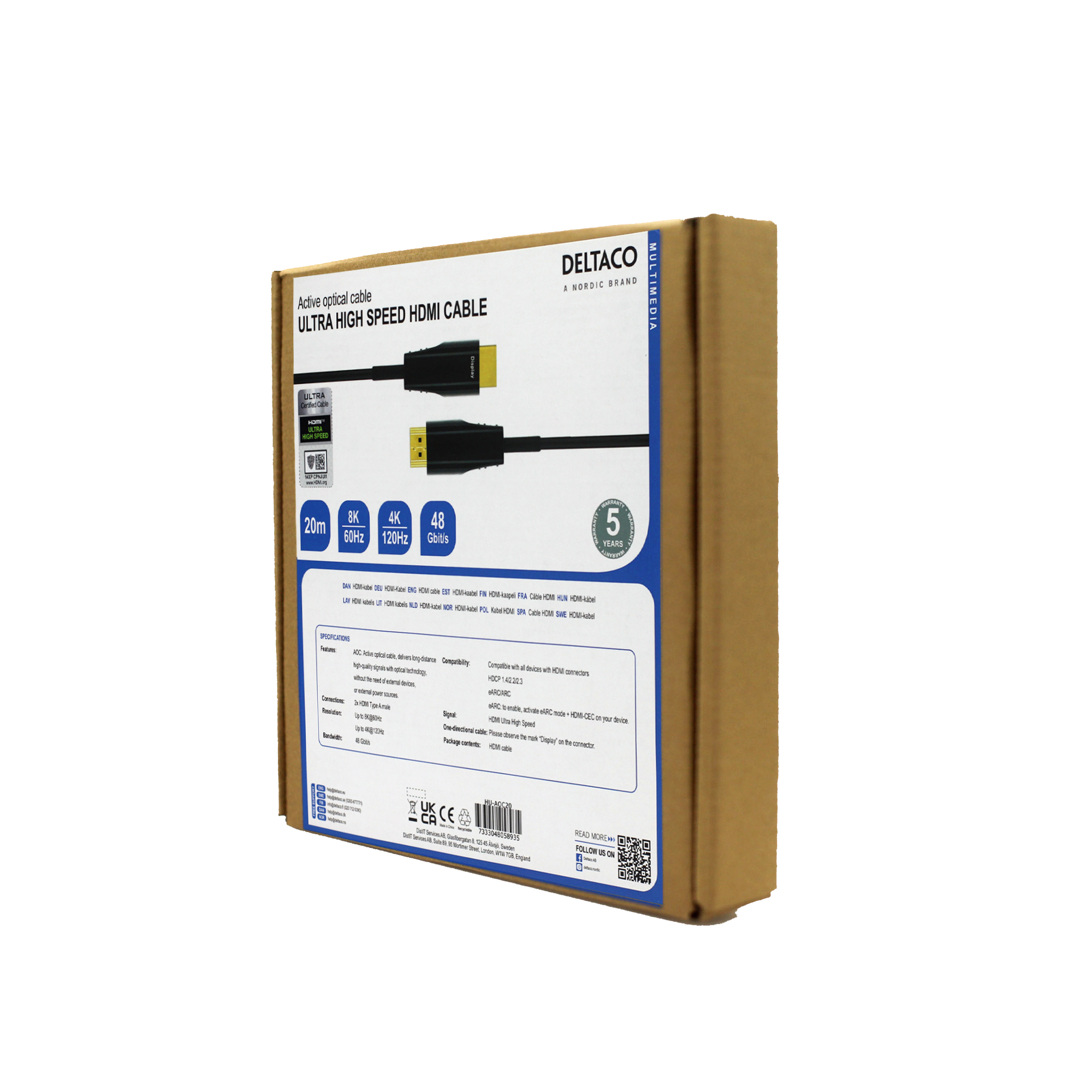 ULTRA High Speed HDMI-cable, 48Gbps, 20m, black, AOC Toissijaiskuva