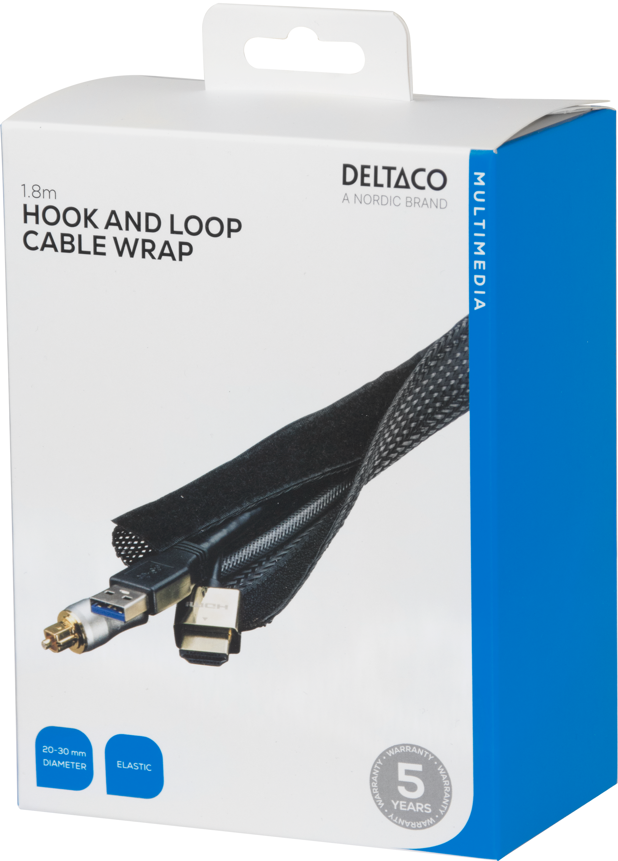 Kaapelisukka nylonista, tarranauha, 1,8m, musta Toissijaiskuva