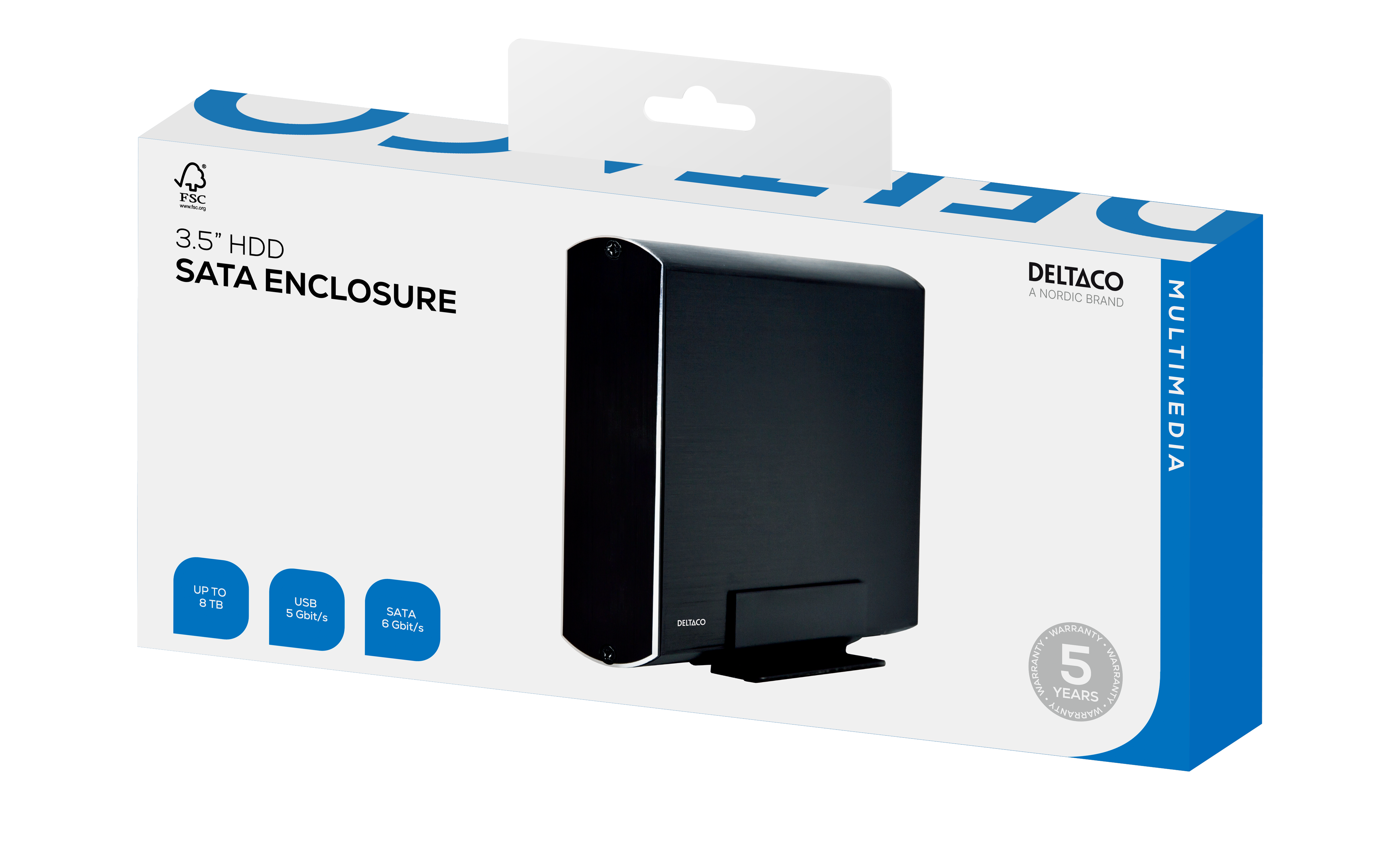 Ulkoinen SATA-kotelo 3,5" HDD:lle jopa 8TB, USB 5 Gbit/s, alumiini, musta Toissijaiskuva