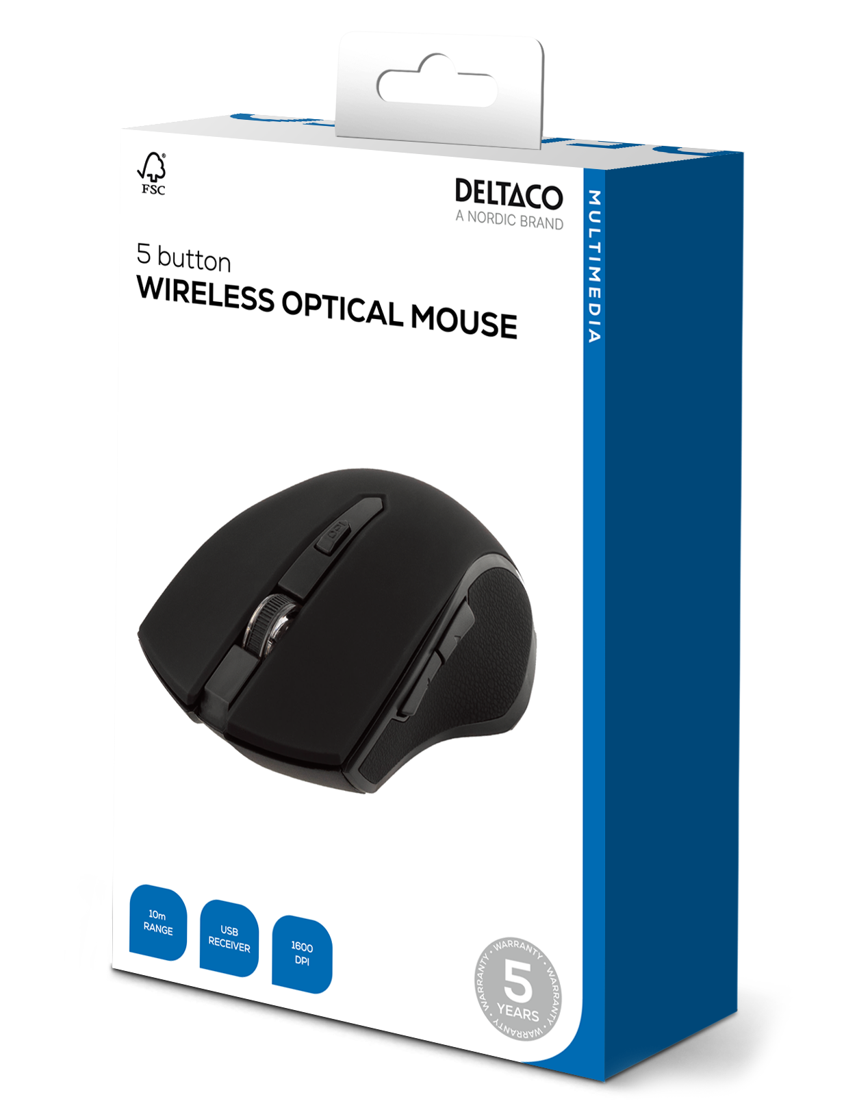 Langaton optinen hiiri, 5 painiketta ja rulla, 1600 dpi, USB Toissijaiskuva