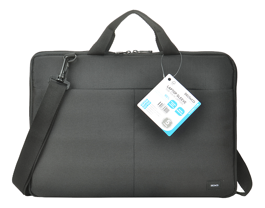 Recycled 15.6-16" Laptop sleeve, handles, shoulder strap, black Toissijaiskuva