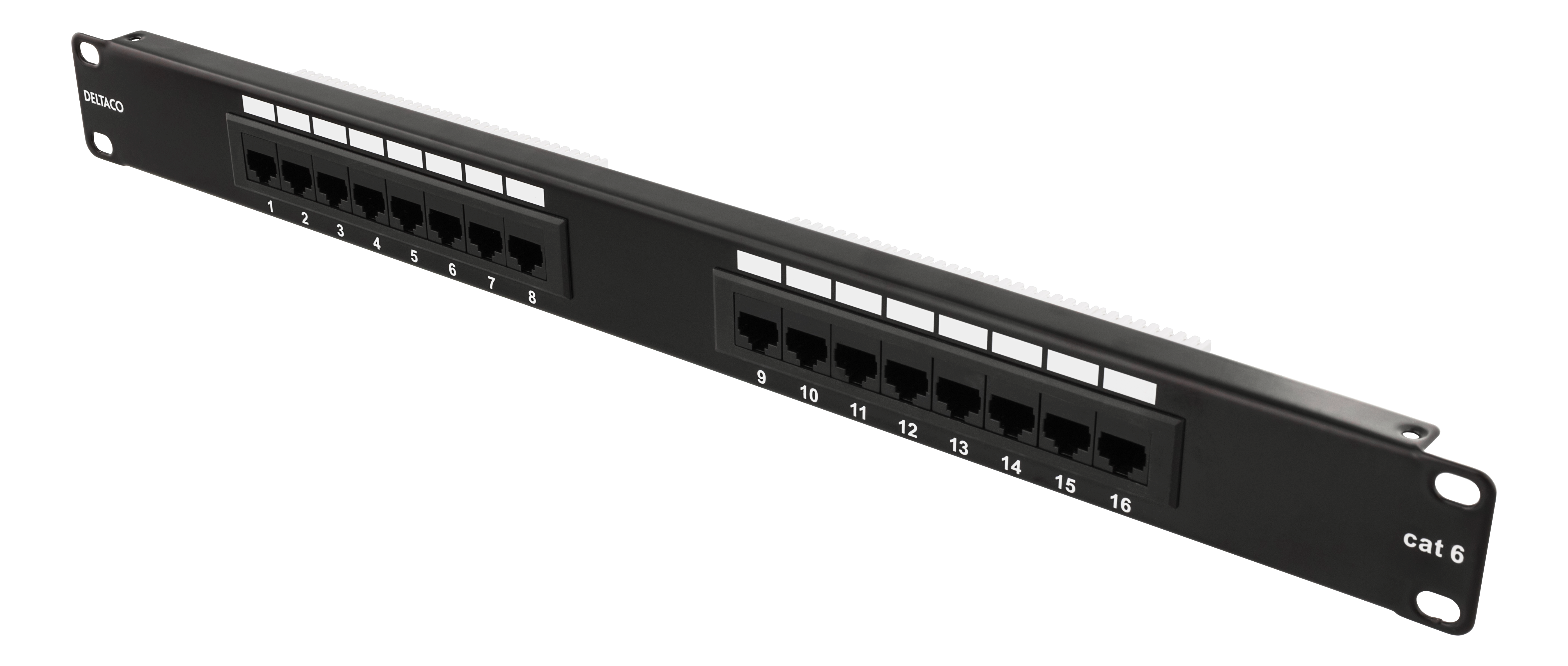19" kytkentäpaneeli, 16xRJ45, Cat6, UTP, 1U, 10Gbps, musta Toissijaiskuva