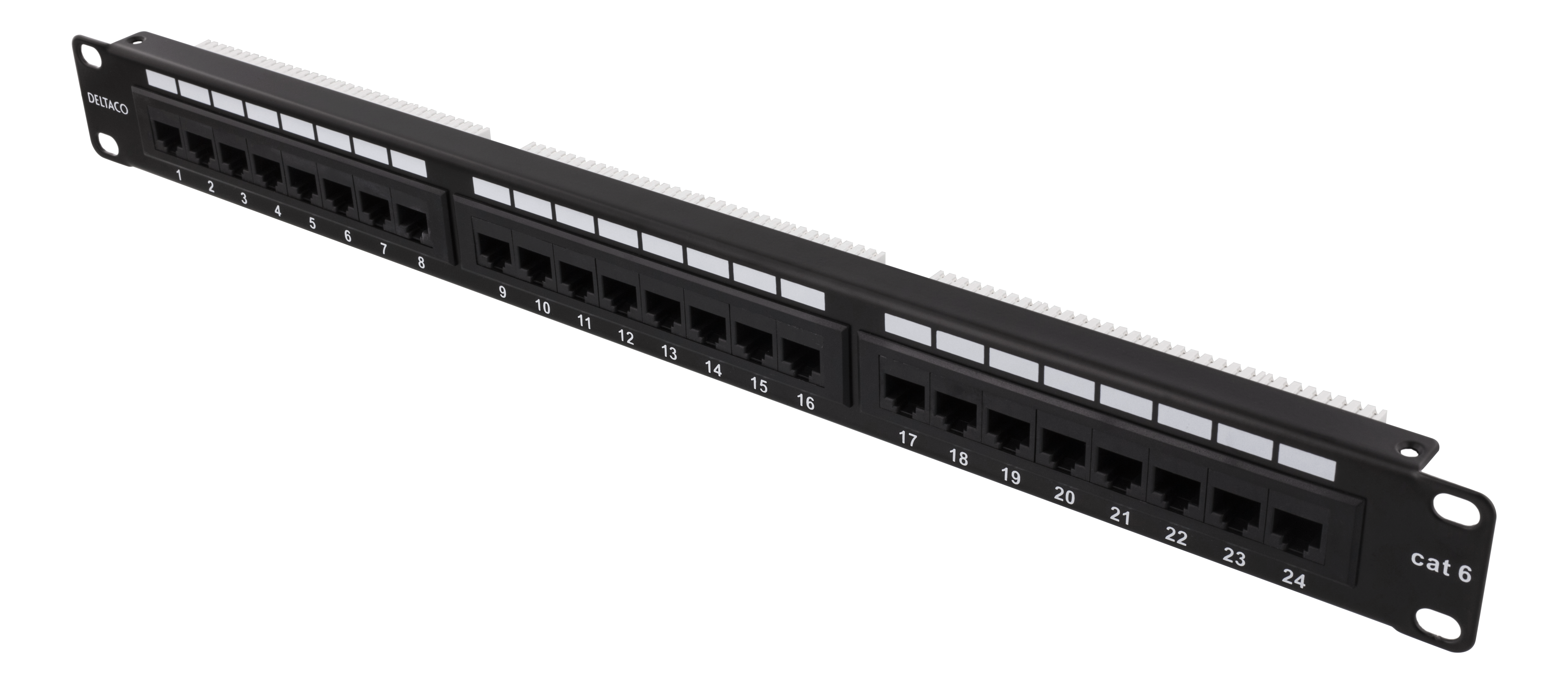 UTP kytkentäpaneeli, 24xRJ45, Cat.6, Krone, 1U 19", metallia, musta Toissijaiskuva