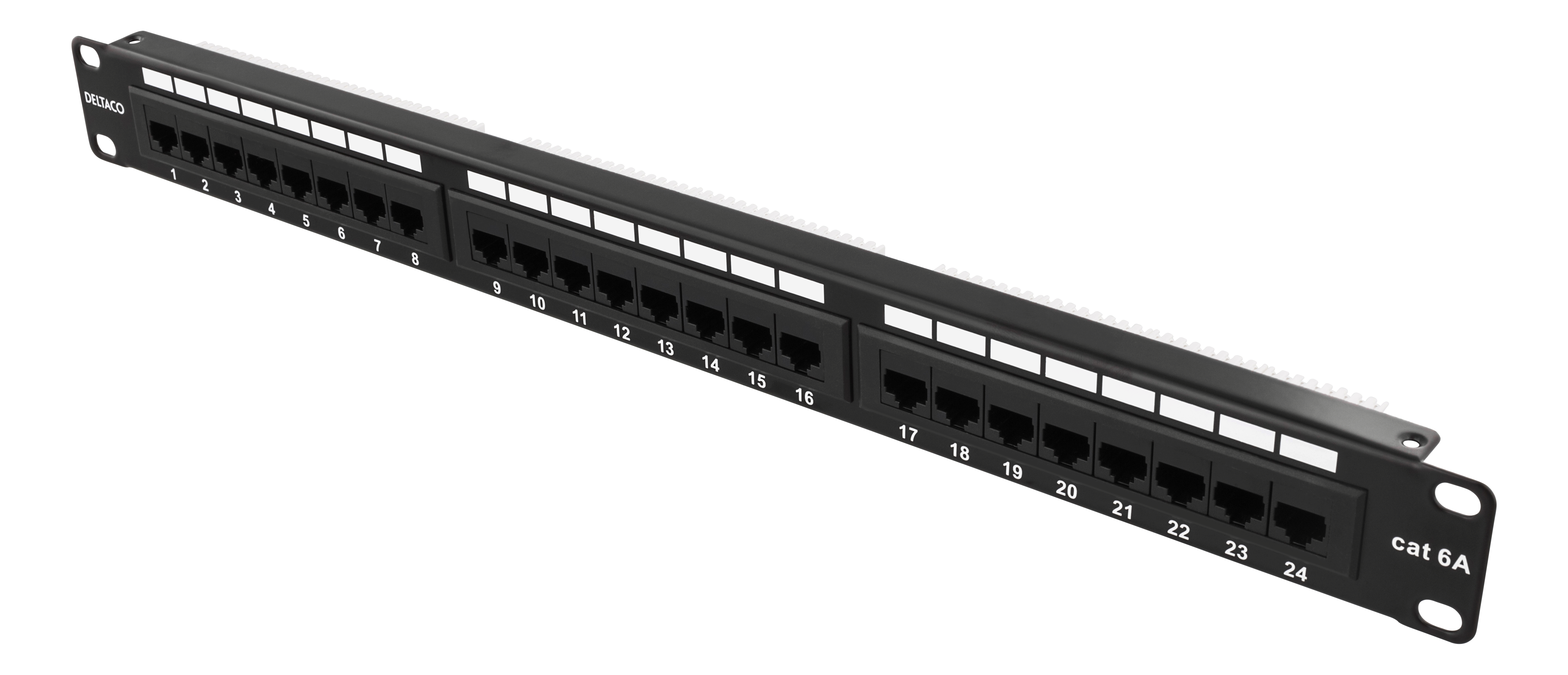 19" kytkentäpaneeli, 24xRJ45, Cat6a, UTP, 1U, 10Gbps, musta Toissijaiskuva