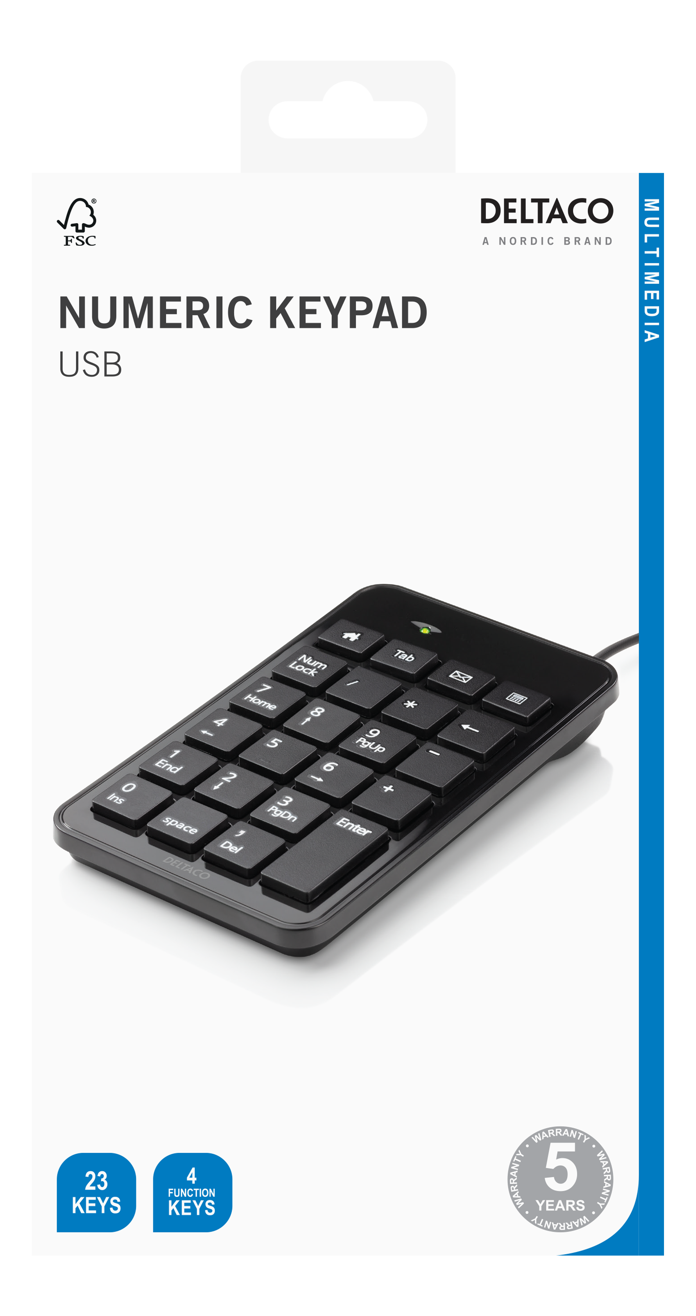 USB-numeronäppäimistö, 23 painiketta, 4 pikanäppäintä, musta Toissijaiskuva