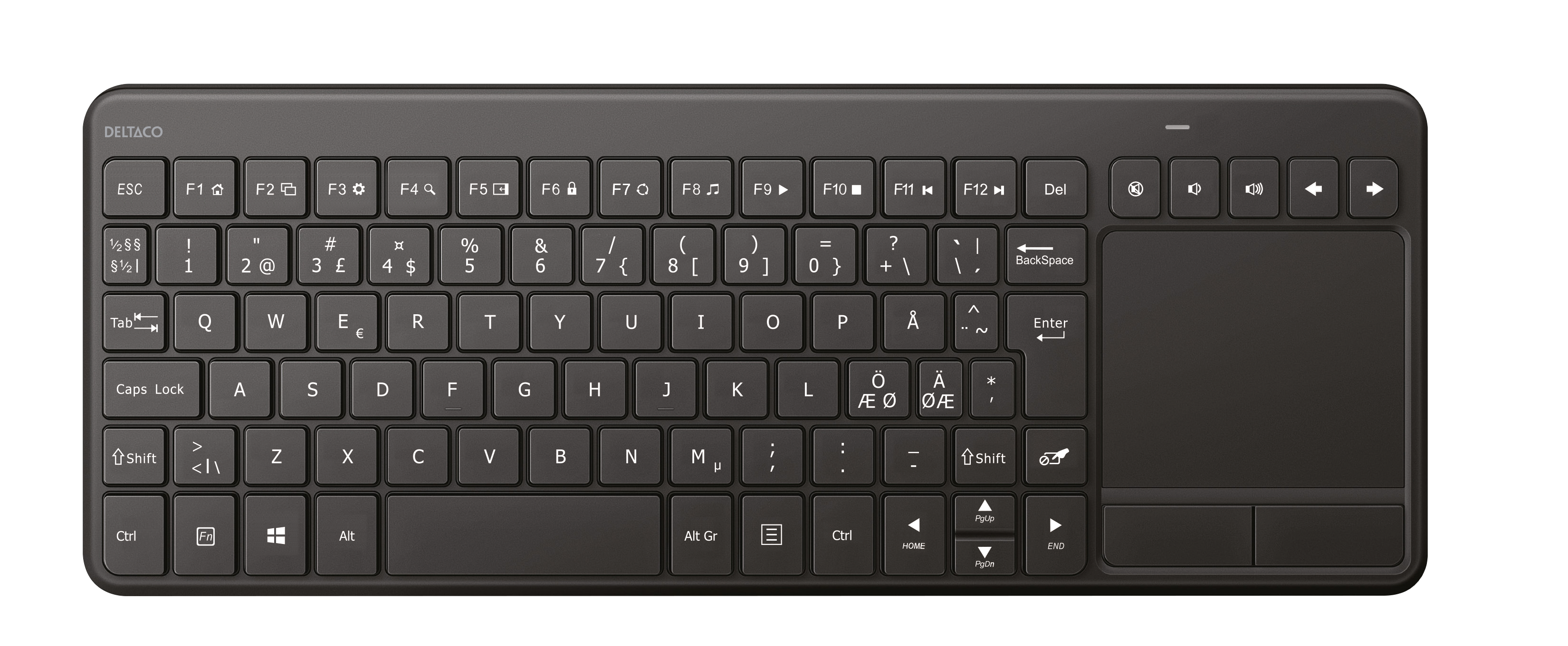 Langaton mininäppäimistö, kosketuslevy, pohjoismainen, musta Toissijaiskuva