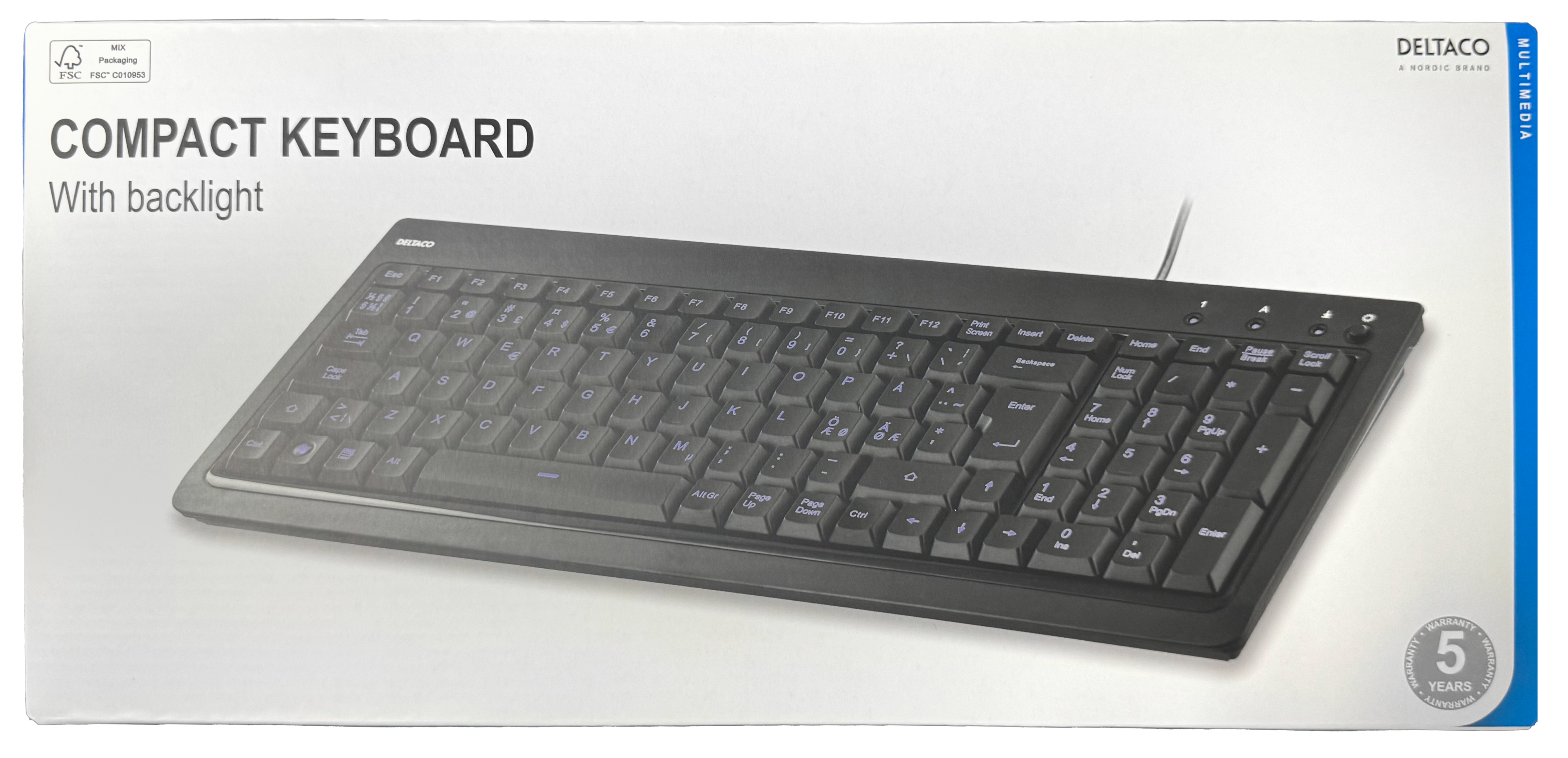 Pienikokoinen näppäimistö, valaistut näppäimet, USB, must Toissijaiskuva