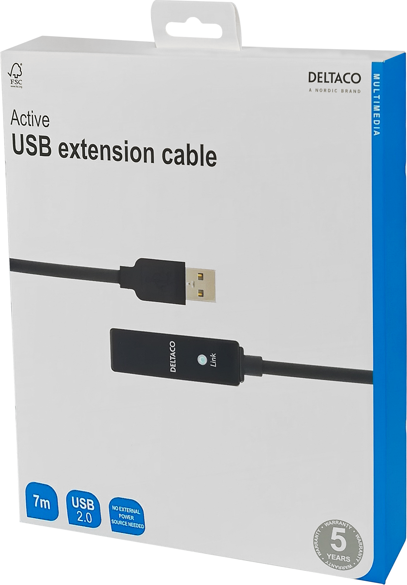 PRIME USB 2.0 jatkokaapeli, aktiivinen, 7m, musta Toissijaiskuva