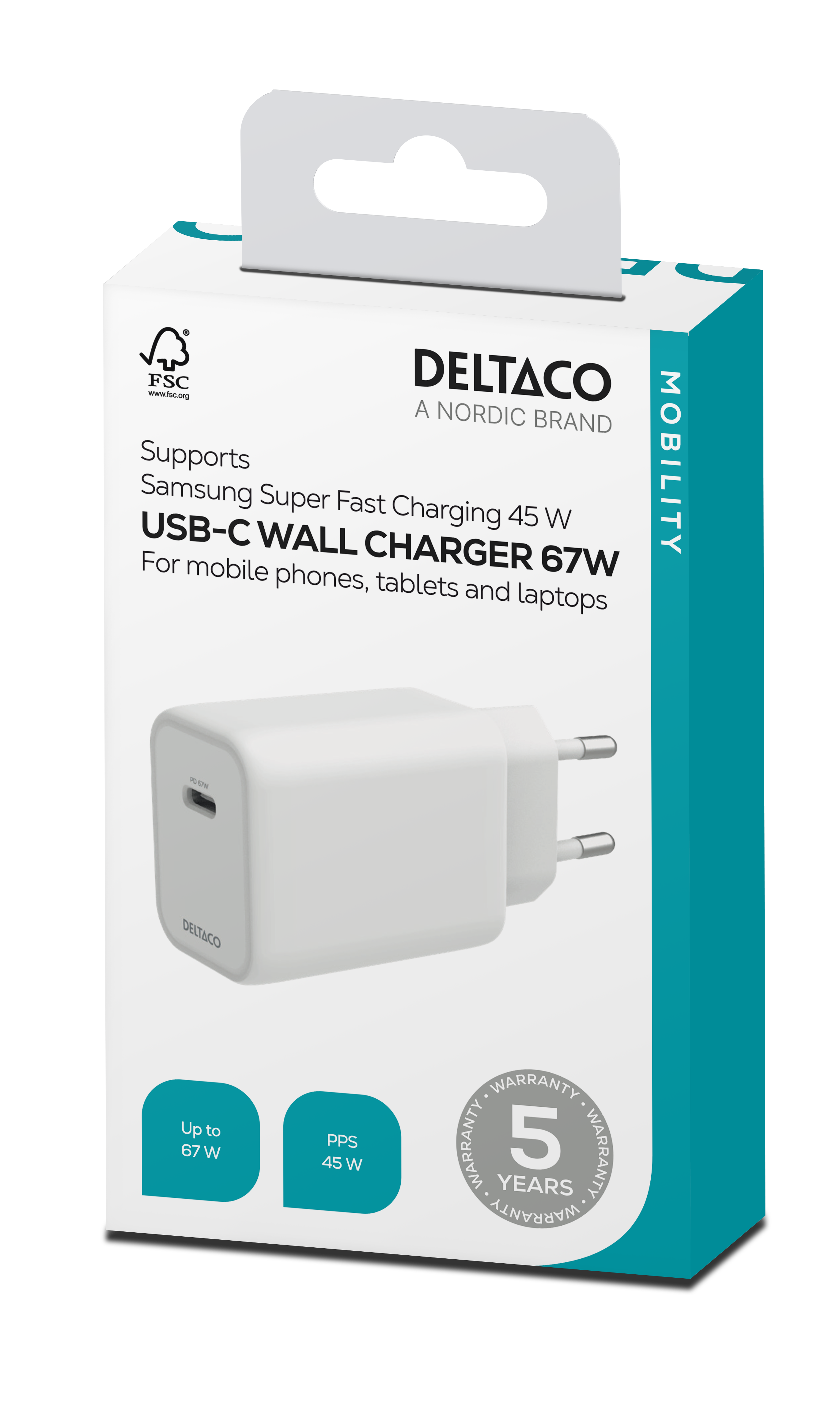 USB-C-seinälaturi 67 W, GaN, Samsung Super Fast Charging -pikalataus, valkoinen Toissijaiskuva