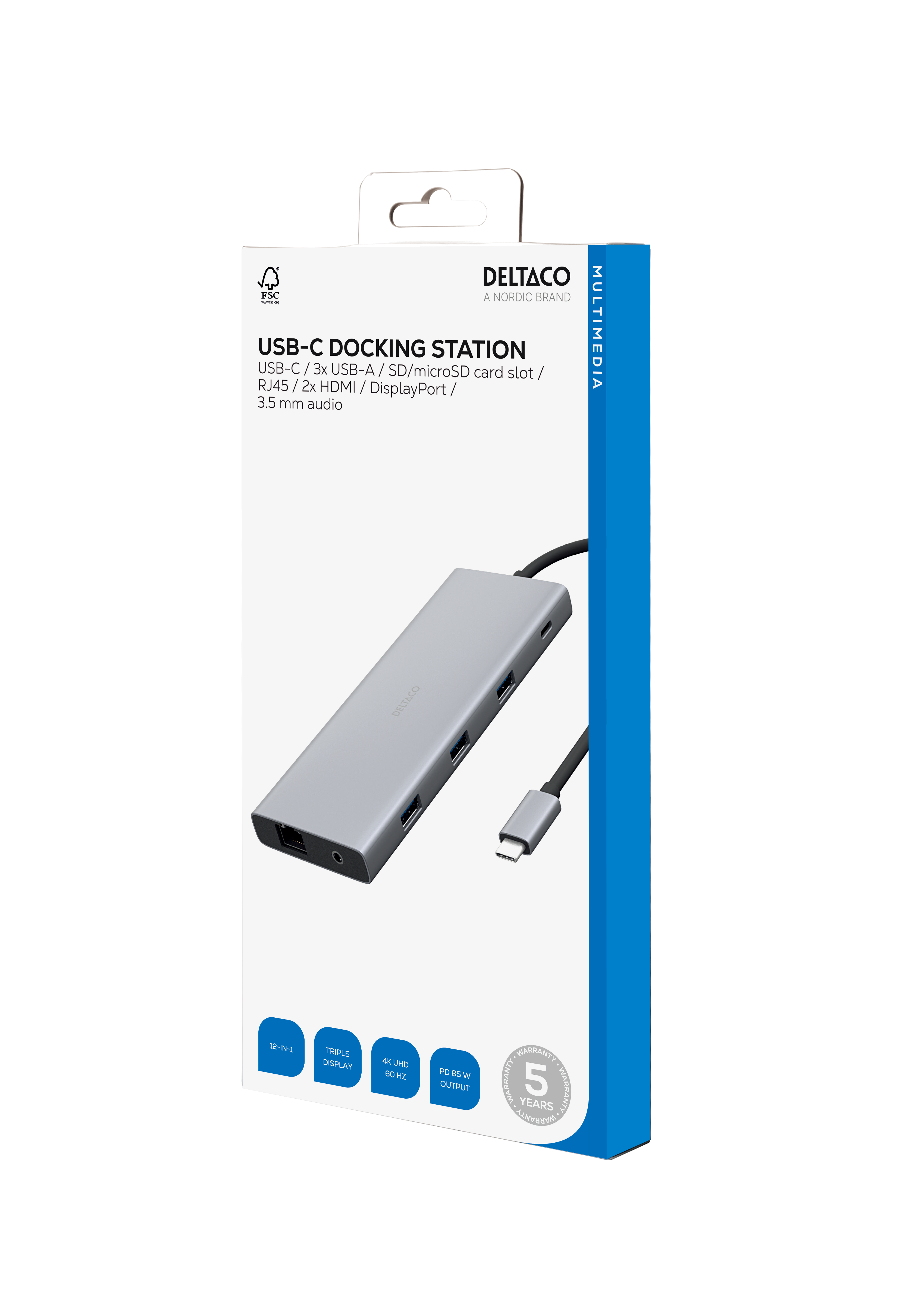 12-in-1 USB-C Docking station, Triple display, 4K UHD 60 Hz, PD 85 W, silver Toissijaiskuva