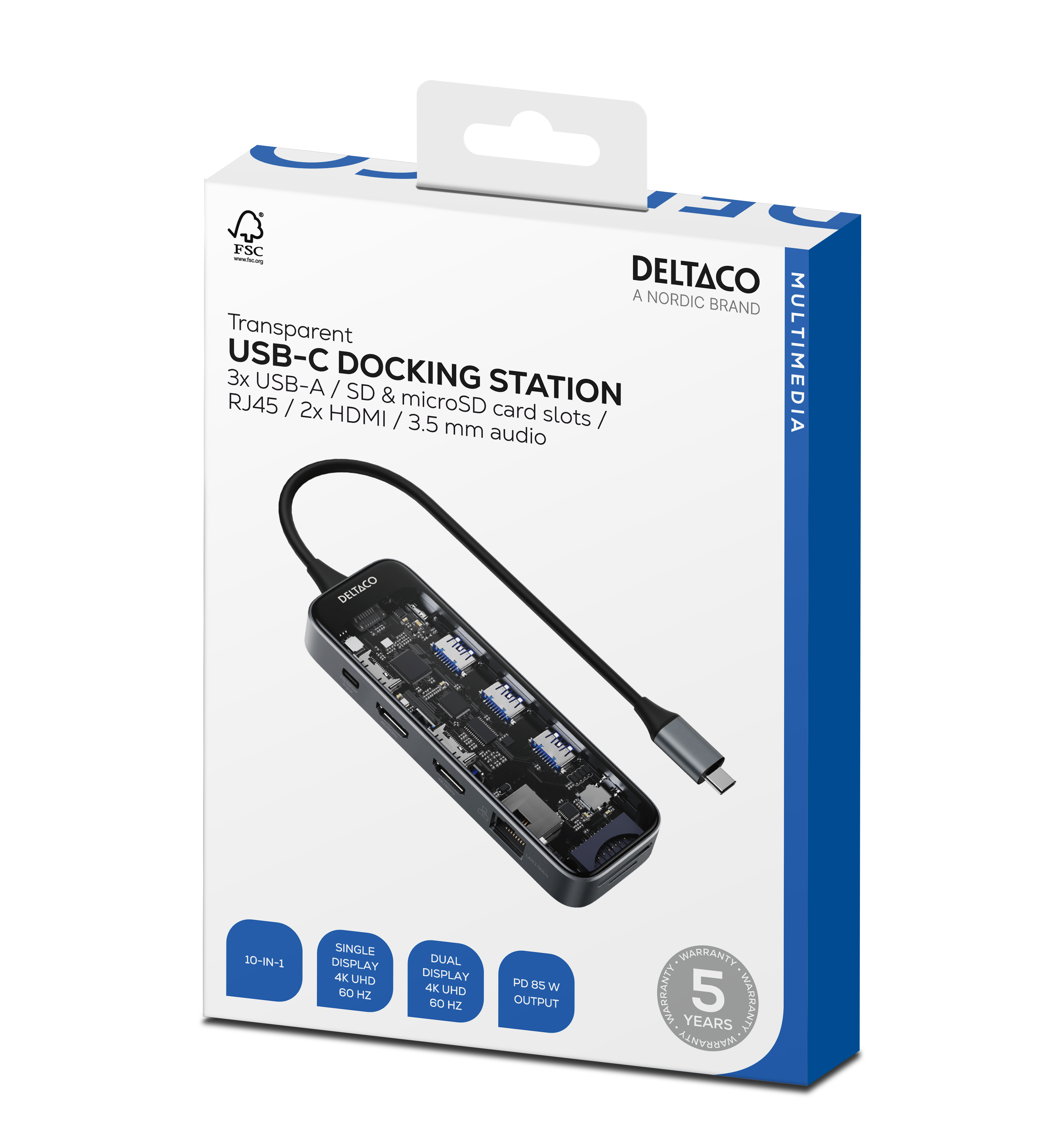 Läpinäkyvä USB-C-telakointiasema 3xUSB-A / SD & microSD / RJ45 / 2x HDMI / 3.5 mm Toissijaiskuva