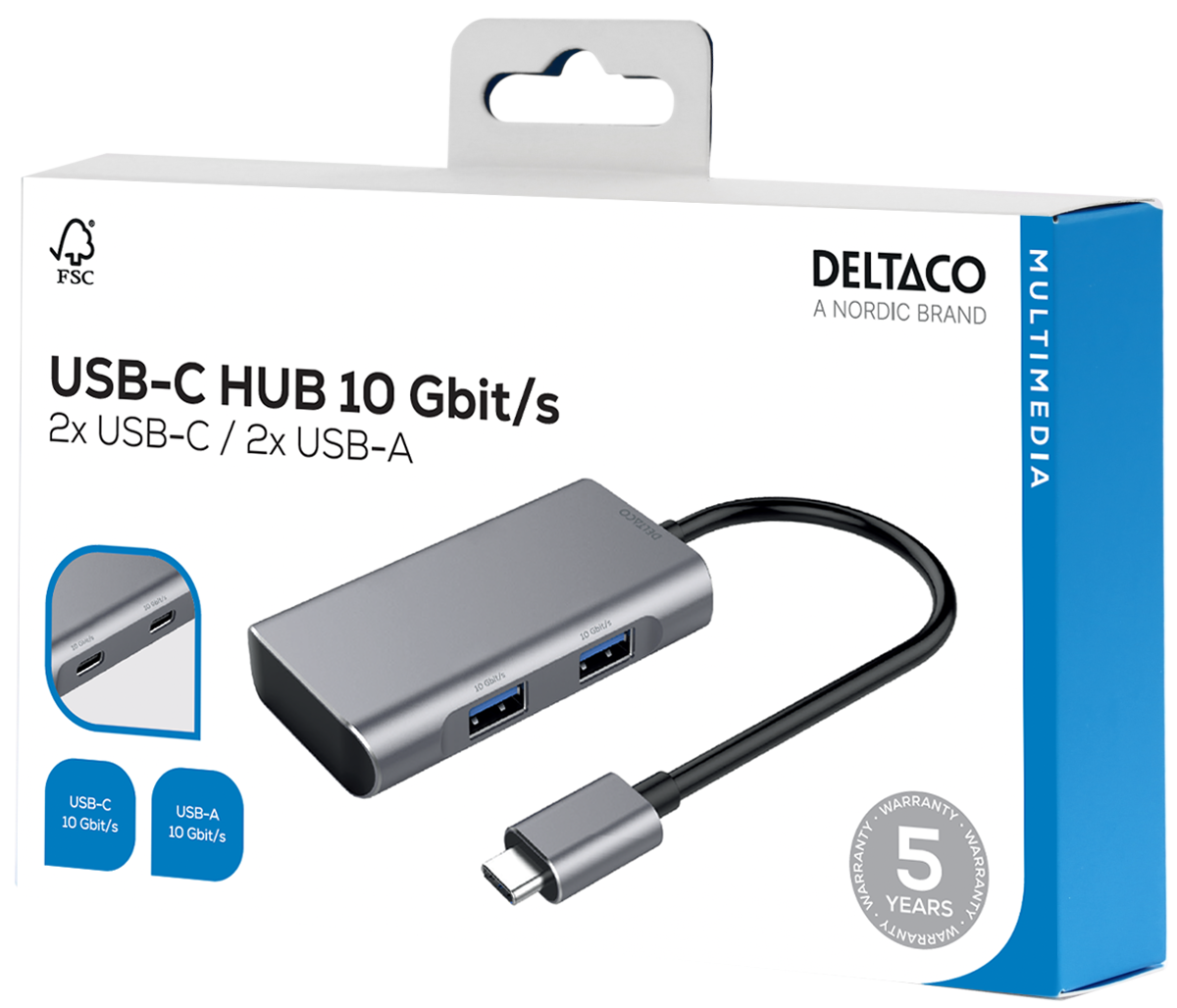 USB-hubi, USB-C uros - 2x USB-C naaras ja 2x USB-A naaras, 10Gb/s, tähtiharmaa Toissijaiskuva