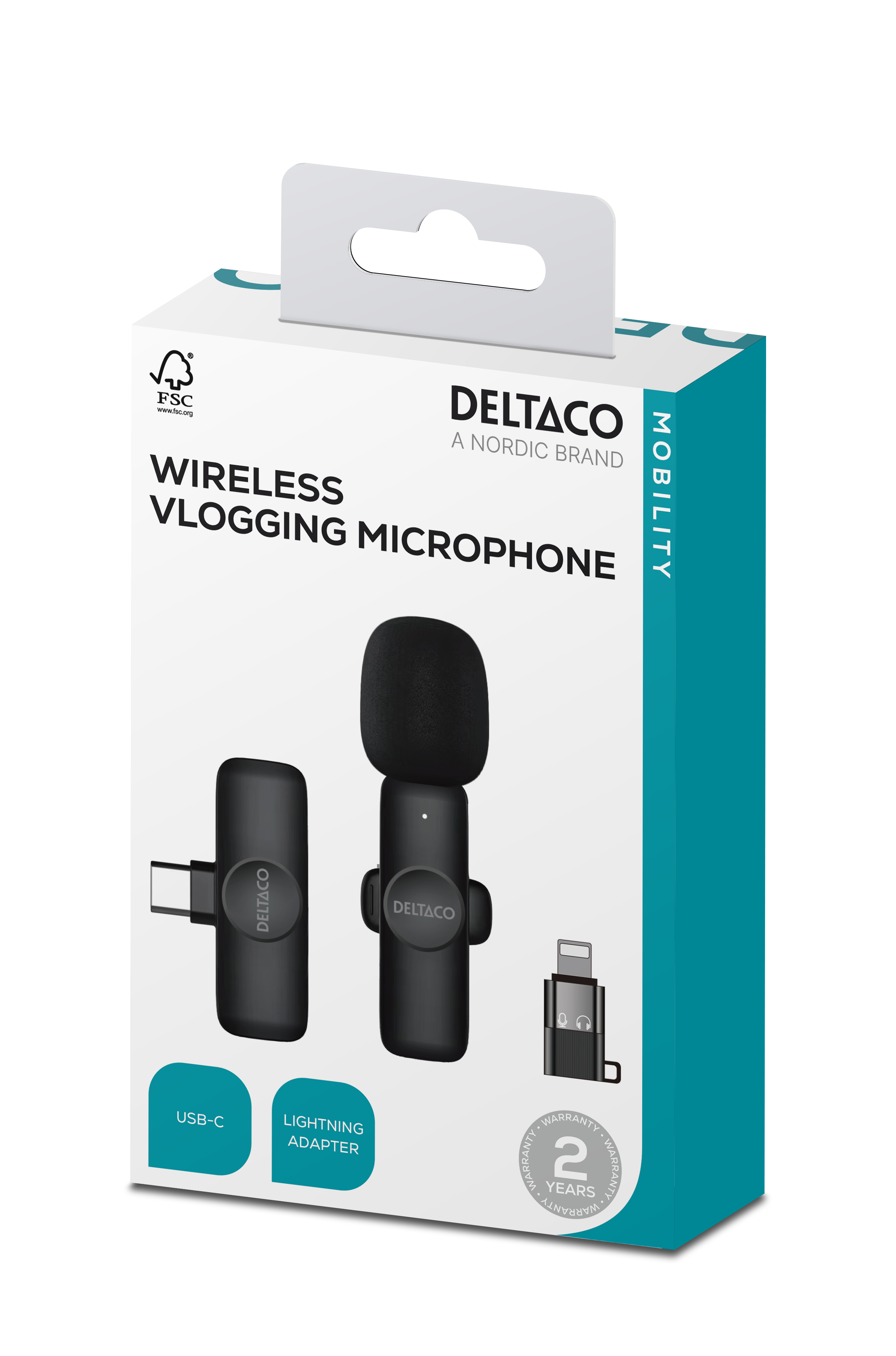 Wireless vlogging microphone with wireless USB-C/Lightning adapter, black Toissijaiskuva