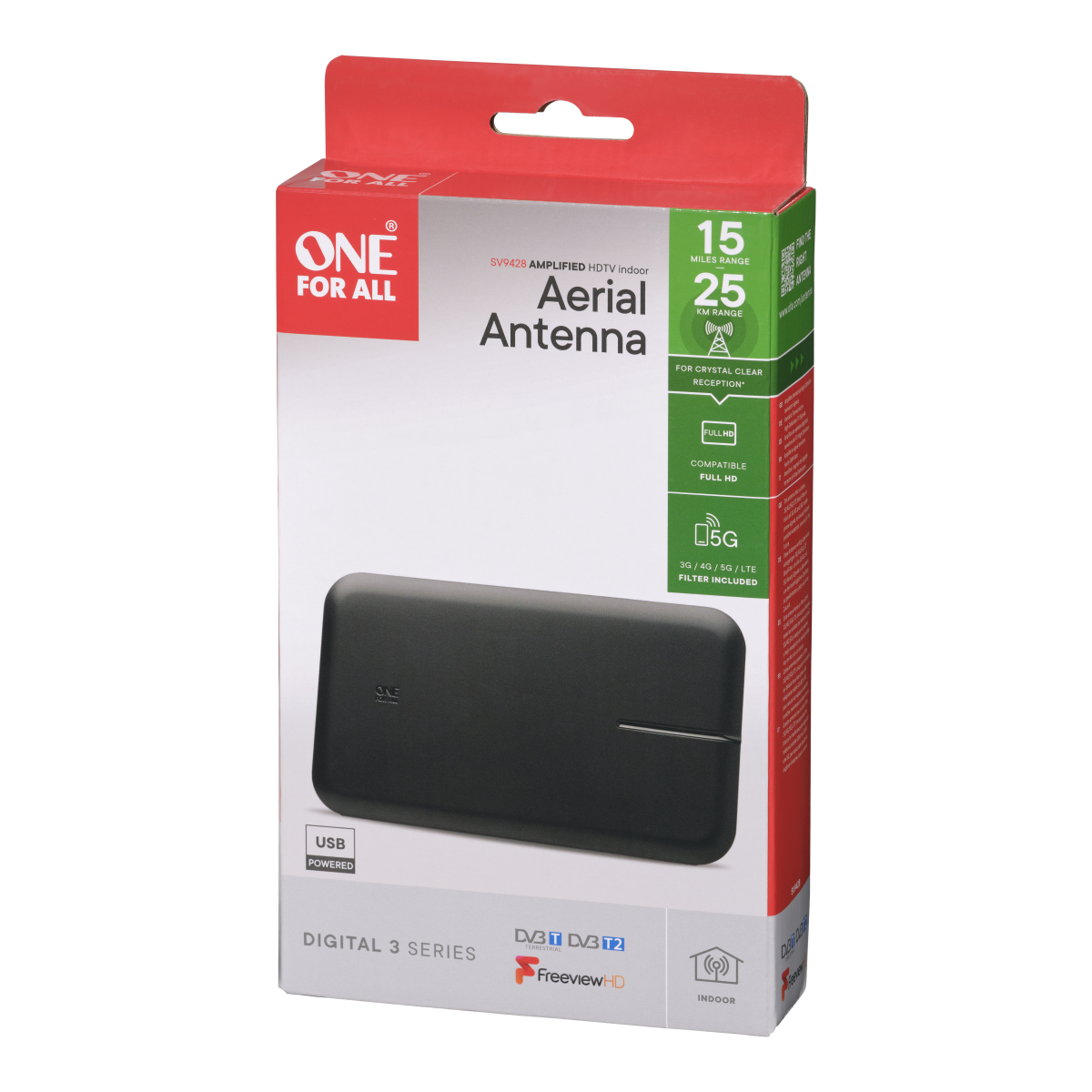 SV 9428 AMPL IND DVB-T2 ANT FLAT MUSTA USB 5G EU/UK Toissijaiskuva